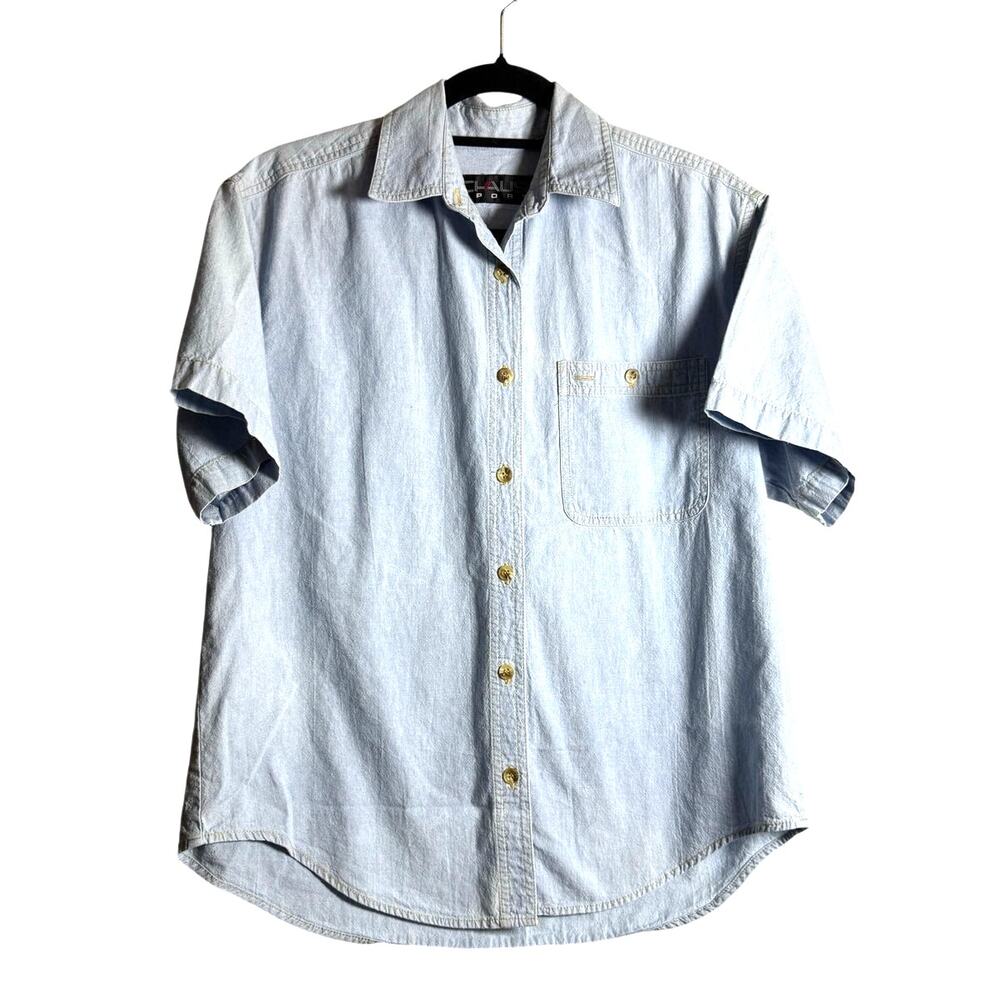 CHAUS SPORT Chambray Button Down 100% Cotton Shirt Size M